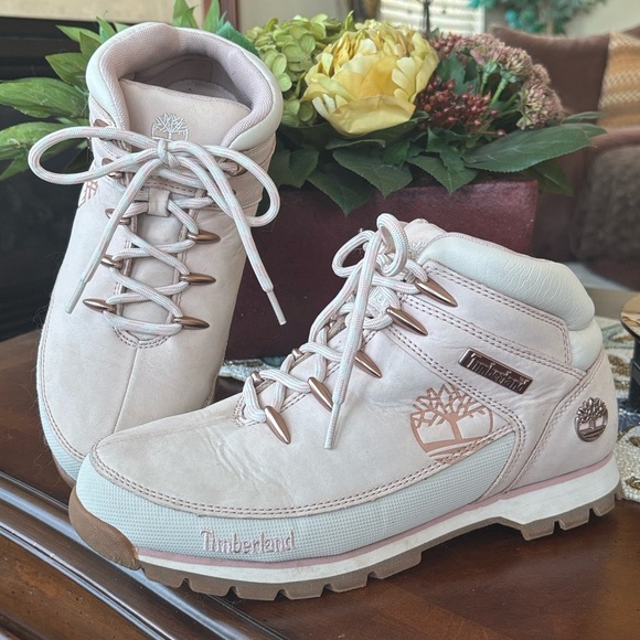 Timberland Euro Hiker Sprint Mid Light Pink Nubuck Leather Women's Boots Lace Up - Picture 15 of 15